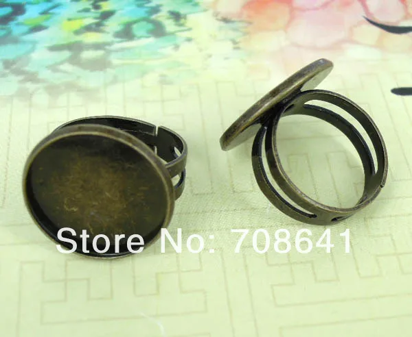 Заготовки для колец DIY с Круглый безель лоток стекло Adjustable регулируемые мужские Кольца Настройки DIY ювелирных изделий античный бронзовый тон