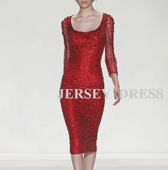 Новое красное кружево с блестками с длинным рукавом свадебное красное короткое бисерное сексуальное платье знаменитость Рианна красный ковер Мать невесты платья