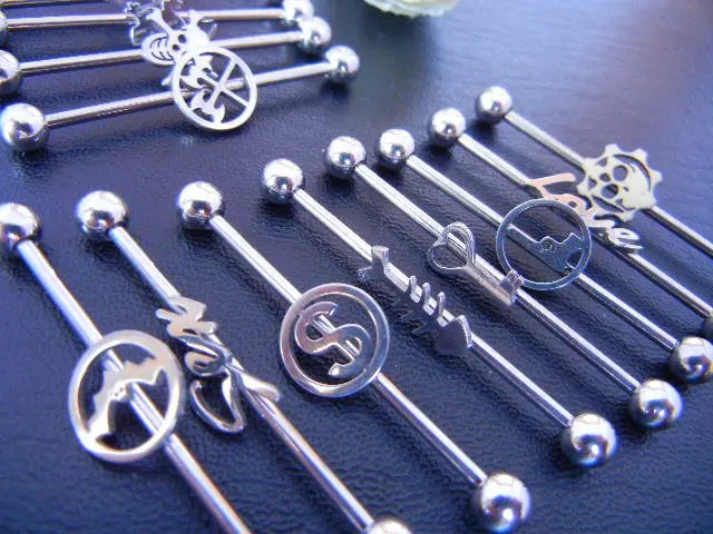 316L Lot 50pcs Free Shippment 14g Industrial Ear Barbells body jewelry body piercing jewelry