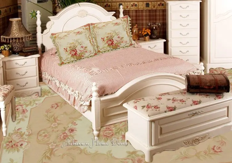 8x10 Wool Hand Woven Shabby Chic French Style Aubusson