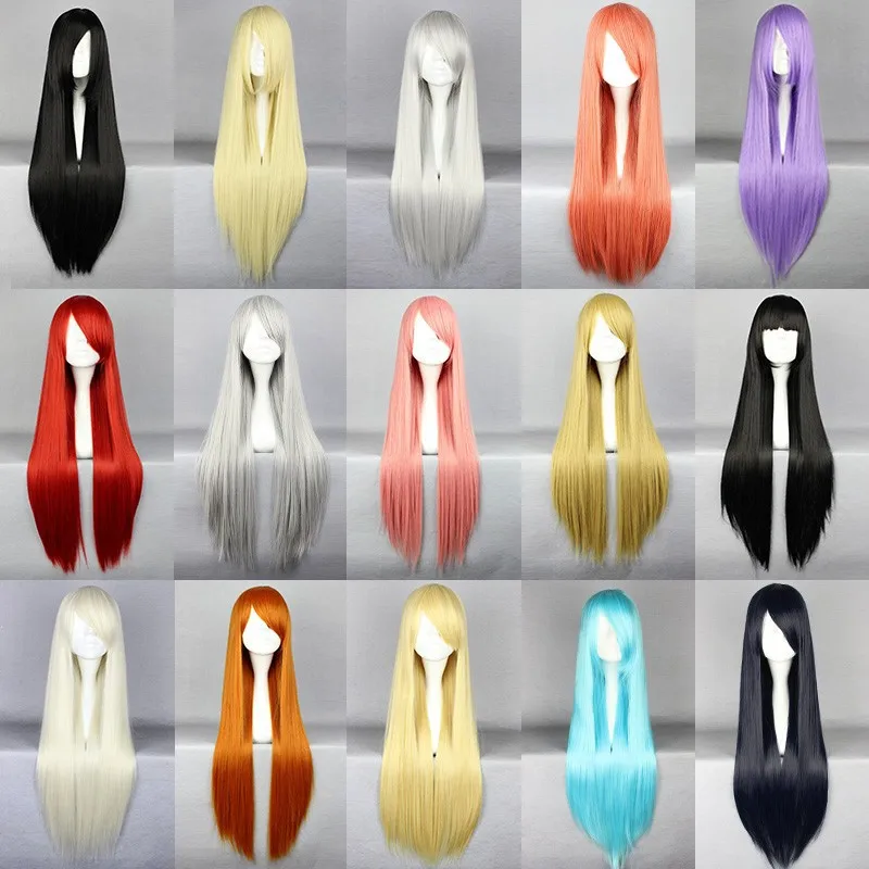 linha reta cosplay traje feminino festa peruca