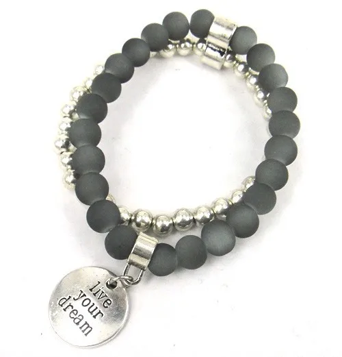 Новое поступление, античное серебро с надписью «Live Your Drearm Charm», винтажные многоцветные стеклянные бусины, растягивающийся браслет