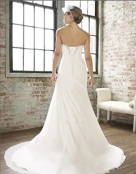 Лето vestido de noiva Белый шифон с бисером Милая кристальная шнуровка длинное свадебное платье платья подружки невесты