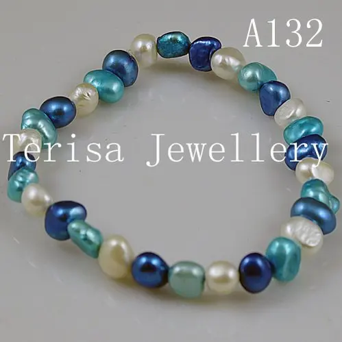 Цвет A132. Класс АА. Размер жемчуга 6-7 мм. Length7.5inch, Разноцветные натуральный природный жемчуг эластичный браслет