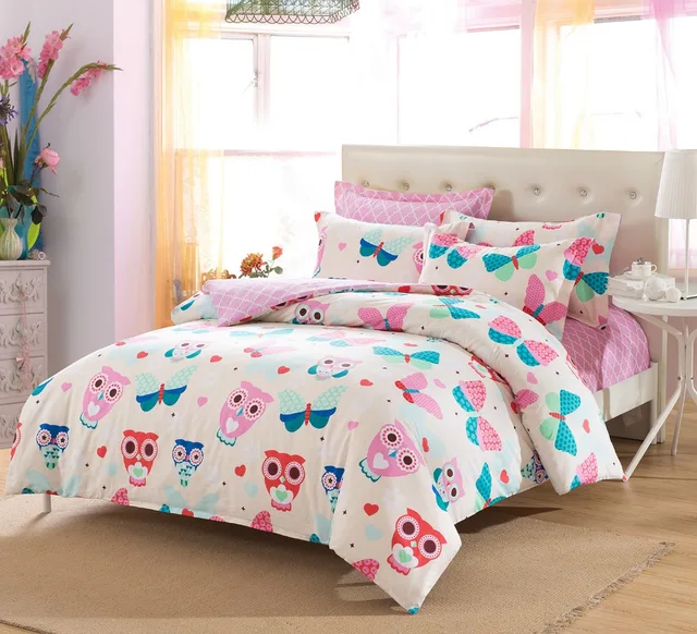pink owl butterfly girls cute lovely cartoon bedding set bed sheets children kids twin full queen - Kids Full Sheets pink owl butterfly girls cute lovely cartoon bedding set bed sheets children kids twin full queen - Kids Full Sheets