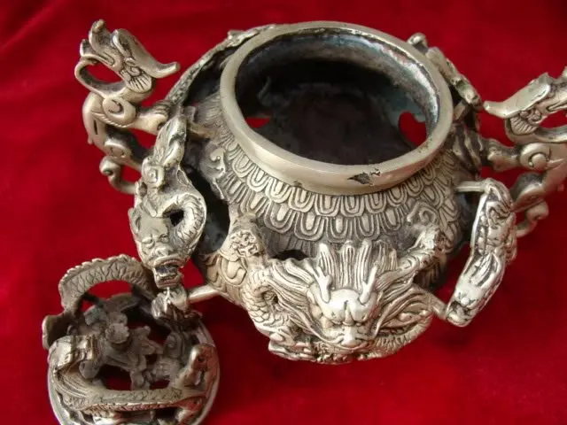 Редкий Старый Ming Dynasty Серебряный курильщик/ладан, резной дракон, с отметкой, лучшая коллекция и украшение, бесплатная доставка
