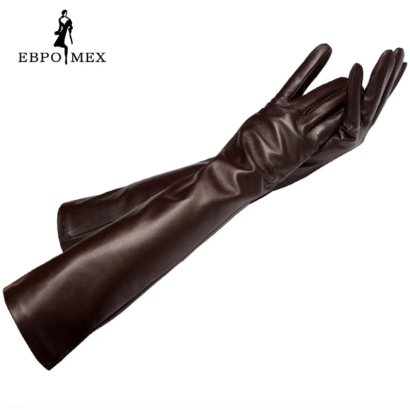 Special Offer Fashion New female leather gloves, Evening Party Longer Genuine Leather Women simplicity style Warm Long Gloves - Цвет: brown