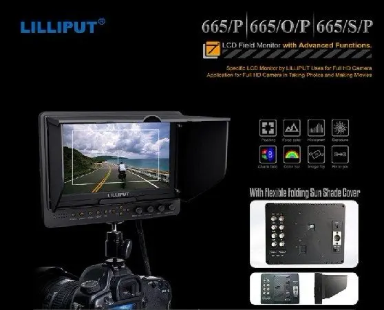 Lilliput ", ВЫСОКАЯ ЧЁТКОСТЬ, ЖК-дисплей полевой монитор HDMI вход и выход 665/O/P с накамерным монитором, ложный цвет и экспозиции для full HD с возможностью погружения на глубину до 5D2/7D/5D3/D800