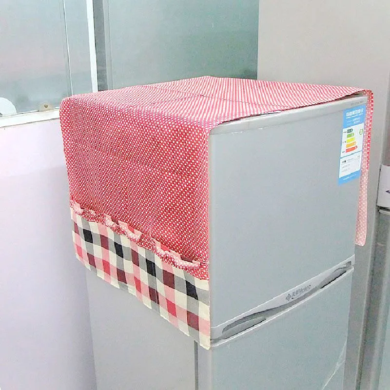 50*124cm Cotton Fridge Cover Pastoral Style Plaid Refrigerator Dustproof Cover New Kitchen