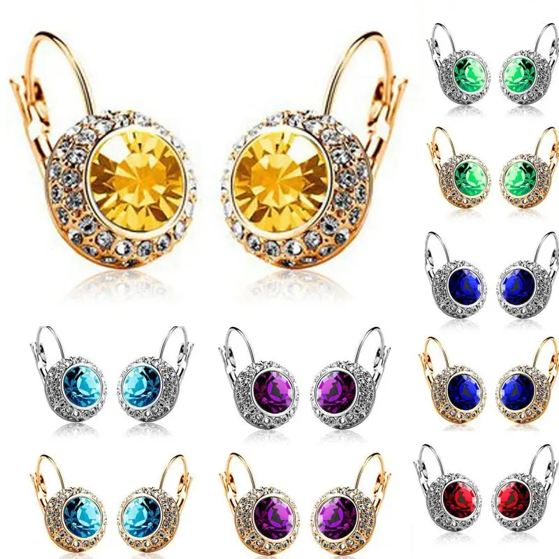2016 vintage 18 Color Crystal Earrings for Women oro blanco aretes pendientes Fashion Jewelry Gold Plated Austria Crystal Dangle
