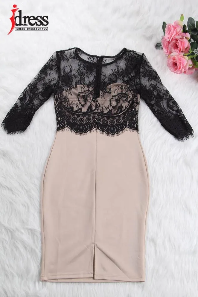 LACE PATCHWORK KNEE LENGTH WORK TO WEAR WOMEN DRESS (3)