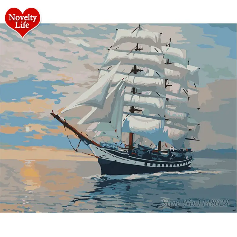 Sailing Boat DIY Oil Painting By Numbers Drawing Paint Coloring Kits On Canvas Unique Home Decor Wall Art Picture S04 | Дом и сад