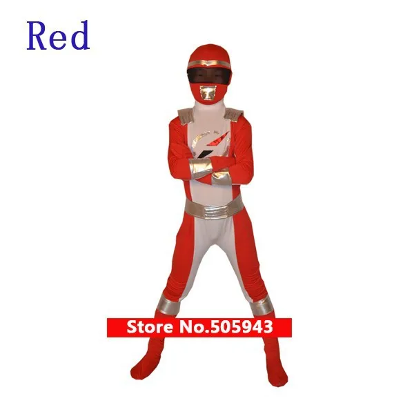 Free Shipping Cheap Wholesale Children Full Body Power Ranger Superhero Lycra Zentai Suit Halloween Costume KC2017 (2)