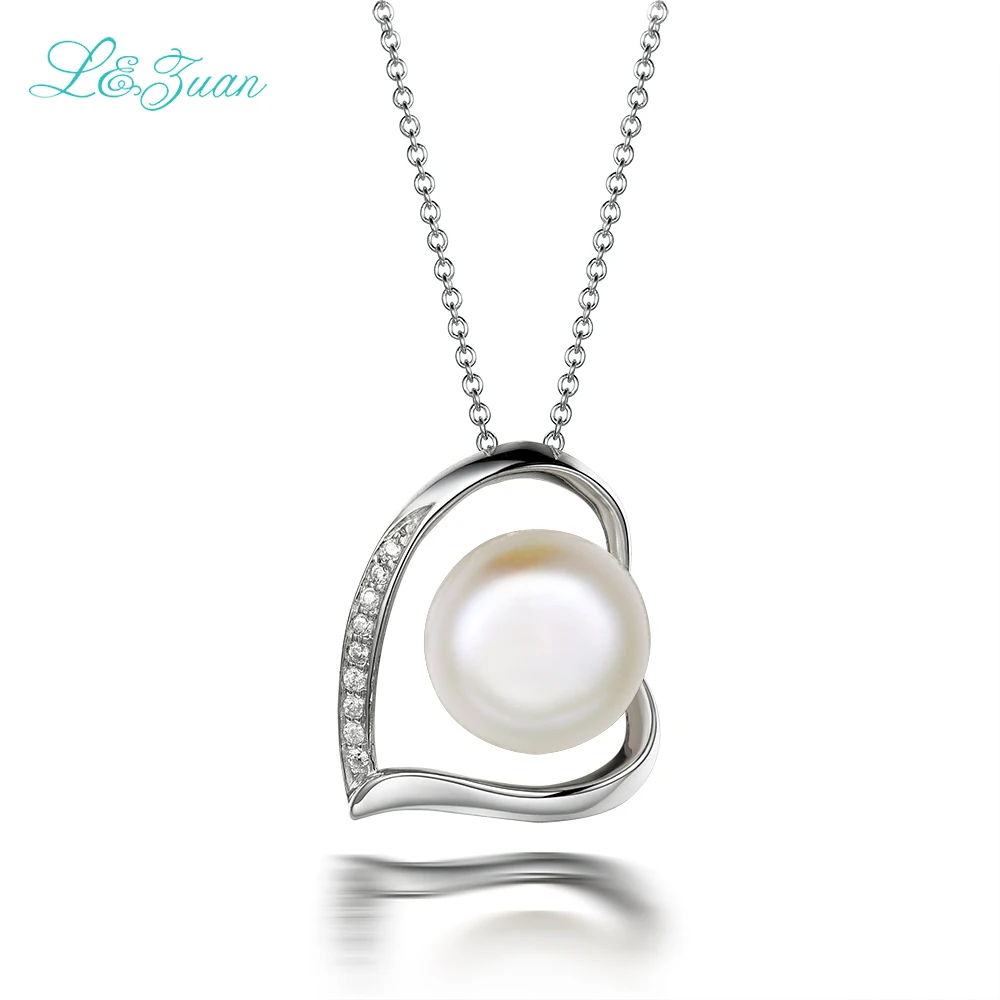 

925 sterling silver natural cultured freshwater pearl heart pendant necklace jewelry with silver chain for Christmas gift Fashio