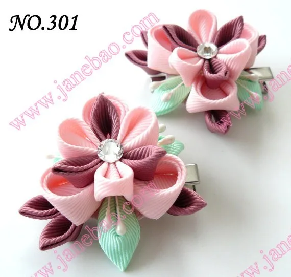 Новые 280 шт. " два слоя Kanzashi цветок заколки моды девушка Bow заколки