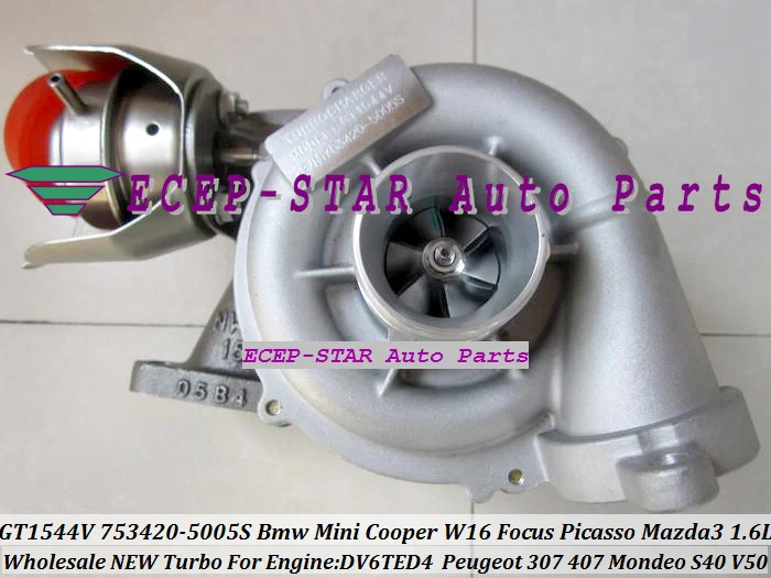 GT1544V 753420-5005S Turbocharger For BMW Mini Cooper W16 Focus Picasso Peugeot 307 407 MAZDA-3 Mondeo S40 V50 1.6L TDCi DV6TED4 (2)