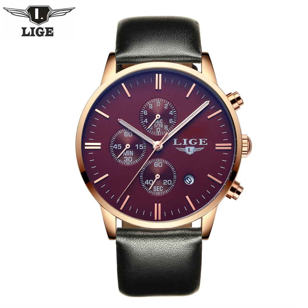 

Relogio masculino LIGE Mens Watches Top Brand Luxury Chronograph Luminous Clock Fashion Men Sport Casual Leather Quartz Watch