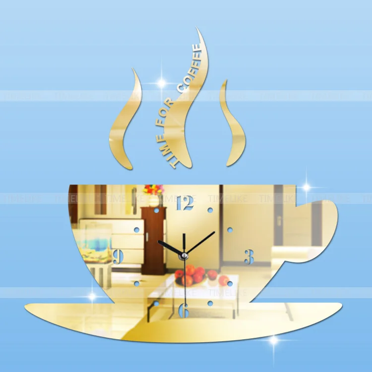 Лидер продаж 3d акриловые зеркальные настенные часы сделай сам кофейная чашка