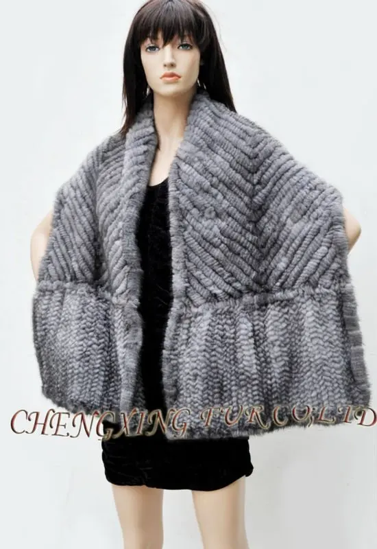 CX-B-M-46A Knit Mink Fur Lady's Shawl ~ DROP SHIPPING