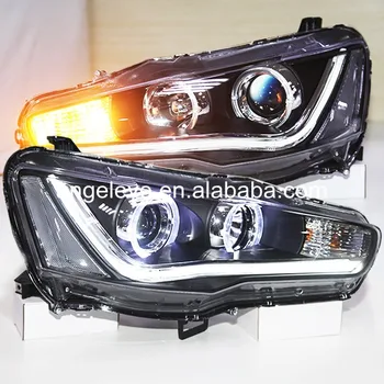 

For Mitsubishi For Lancer Exceed 2008-2013 year LED Angel Eyes Head lights Black Housing YZ