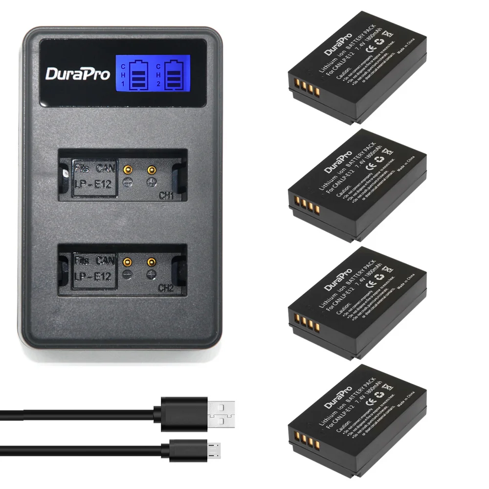 4pcs LPE12 LP E12 LP E12 Rechargeable Batteries LCD Display USB Dual Charger for Canon EOS