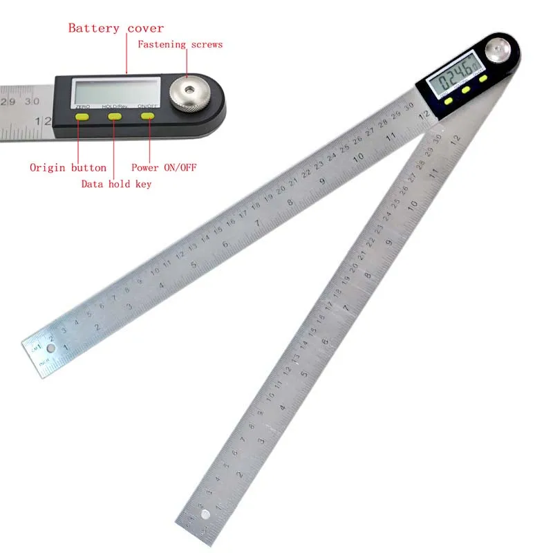 

12" 0-300mm Digital Angle Finder Meter 0-360 Degree Stainless Steel LCD Protractor Goniometer Ruler