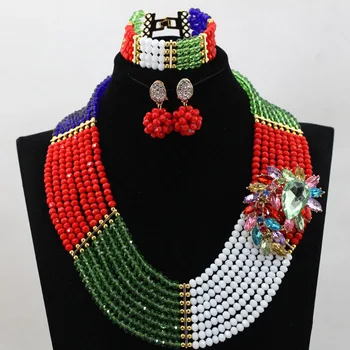 

Fantastic Multicolor African Beads Jewelry Set Nigerian Wedding Costume African Jewelry Set for Women Free Shipping WD081