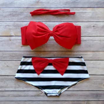 2015 Fashion Push Up Bikini Women Swimsuits Sexy Bathing Suit Swimwear Bowtie Bandeau Bikini Set 23