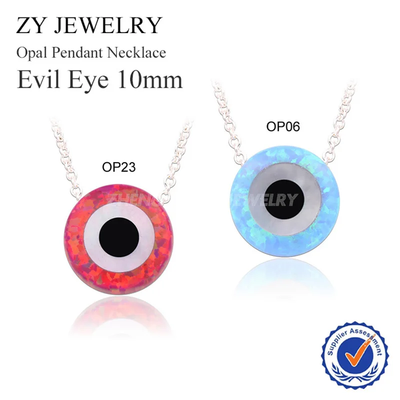 

Hot Sale 10mm Evil Eye OP06/OP23 Synthetic Opal Pendant Silver Plated Necklace For Gift