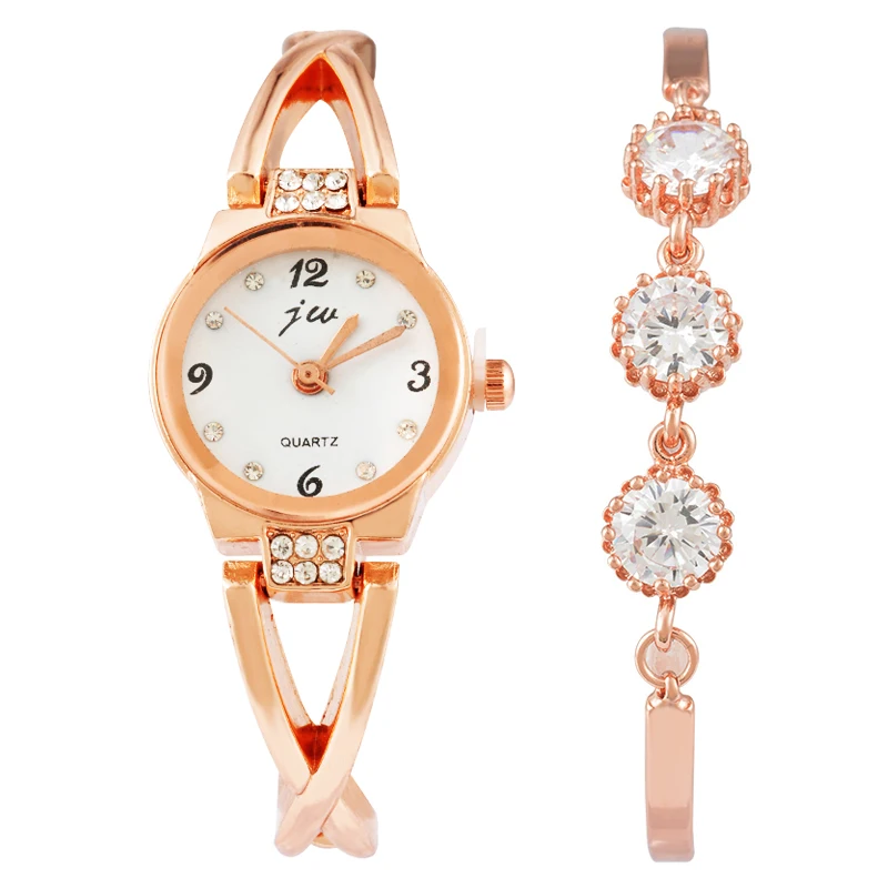 

FUNIQUE Fashion Rose Gold Crystal Bracelet Watch Women Jewelry Set Casual Dress Clock Quartz Wrist Watch Gift For Girls (w/ box)