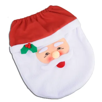 

Happy Santa Toilet Seat Cover Rug Bathroom Set Christmas Decorations