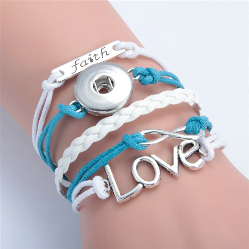 Fashion Infinity Love Faith Leather Metal Ginger 18mm Snap On Fashion Infinity Love Faith Leather Metal Ginger 18mm Snap On Interchangeable Jewelry Snaps Mulitlayer Bracelet In Charm Bracelets From