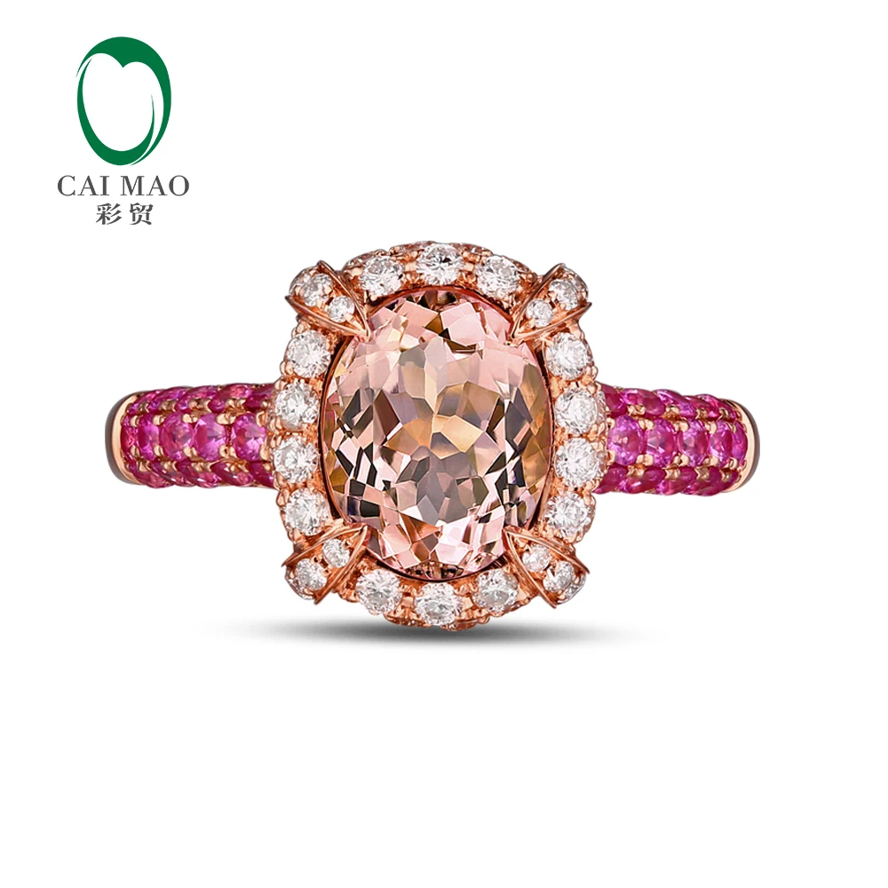 CaiMao 14KT/585 Rose Gold 0.59ct Round Cut Diamond 0.54ct Pink Sapphire 1.79ct Natural Morganite Engagement Ring Jewelry