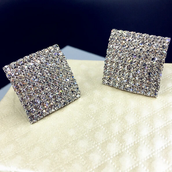 

Luxurious Bling Bling Full Rhinestones Square Stud Earrings for OL Lady Women Fashion Jewelry gold and silver plated