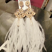 2016 Fashion Luxurious Big Natural Ostrich Feather Earrings Jewelry Long Drop Earrings For Women Night Club Earrings