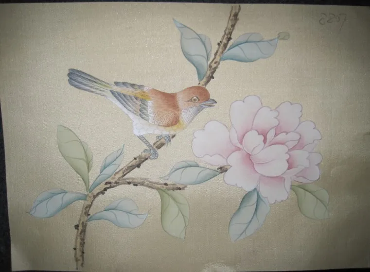 Ручная роспись шелковые обои живопись пион цветы вишни птицы много фотографий опционально