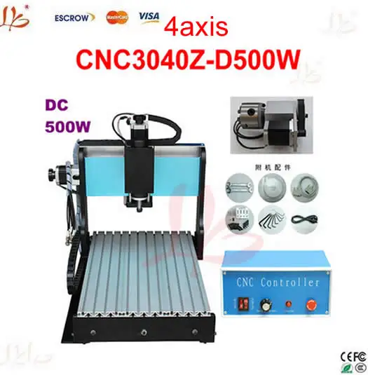 

Free shipping! diy cnc router 3040Z-D500 4axis cnc wood router 500W spindle power with limit switch cnc machine for sale