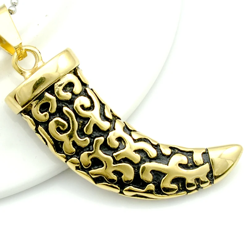 Fashion Gold Horns Pendant Necklace For Men Women 316L Stainless Steel