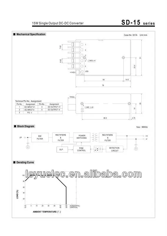 Светодиодный преобразователь постоянного тока SD-15C-24 с одним выходом высокочастотный Переключающийся источник питания