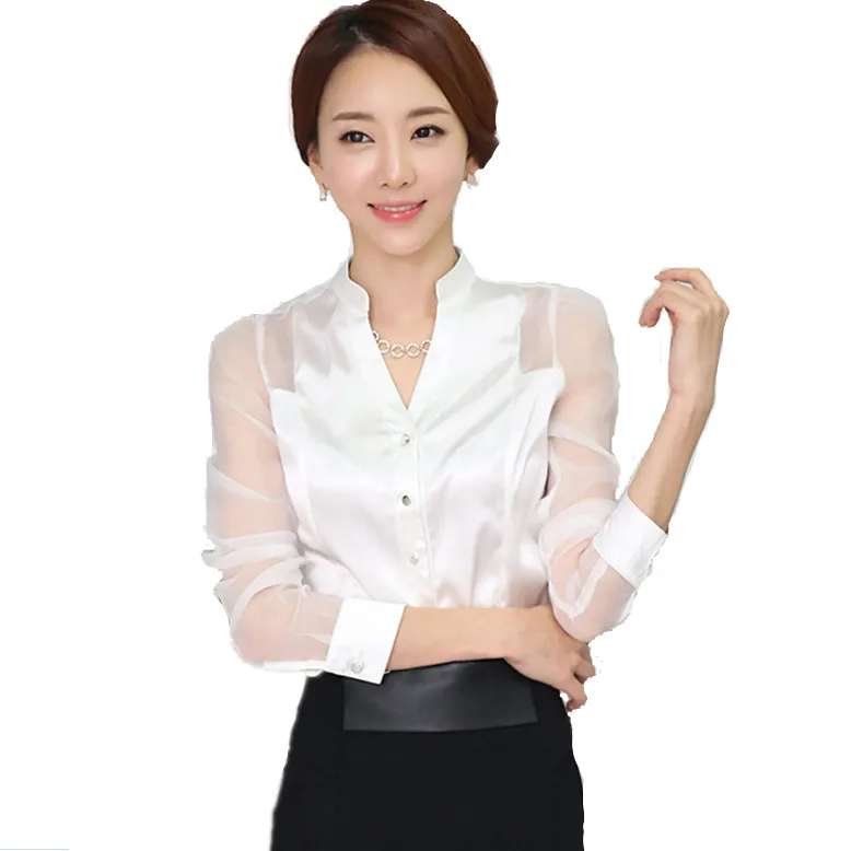 White satin blouse long sleeve tops shirts