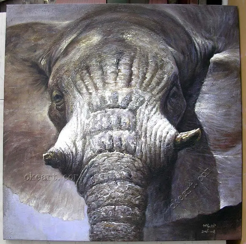Африканский слон-реализм арт Картина маслом 36x36 дюймов