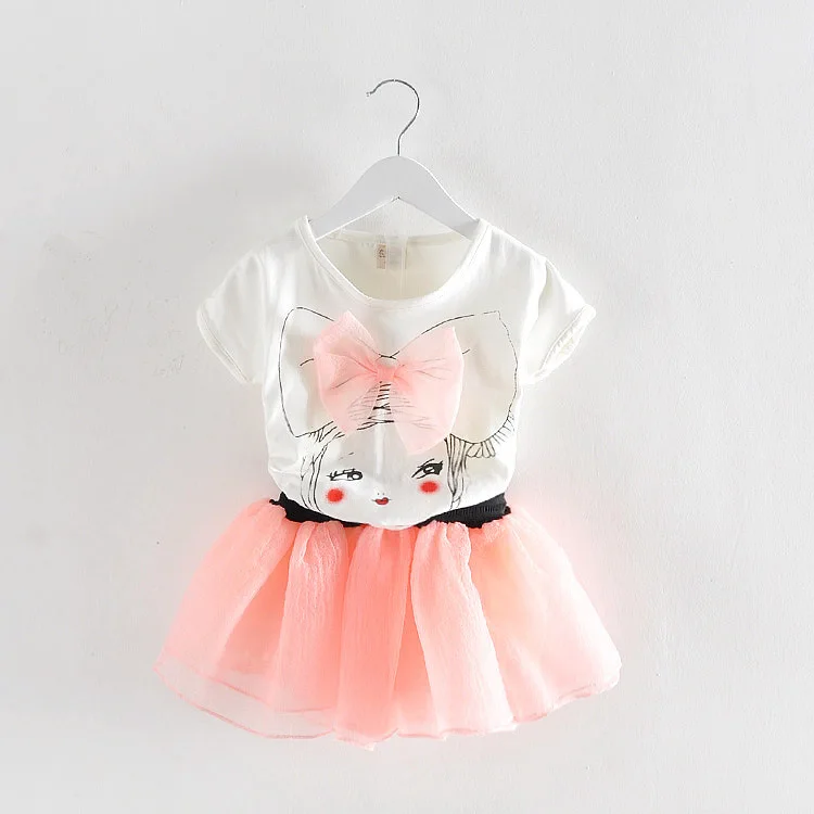 Розовый Girl clothes cotton casual dresses for summer infant baby dresses girl costume - Цвет: Розовый