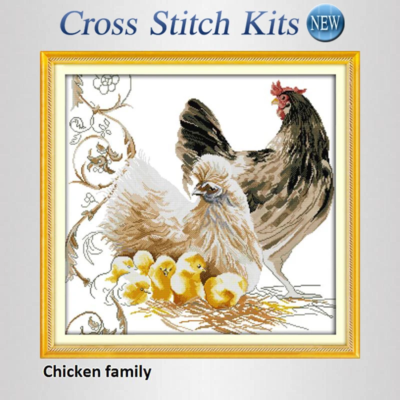 free Needlework Chicken family precise printed counted cross stitch