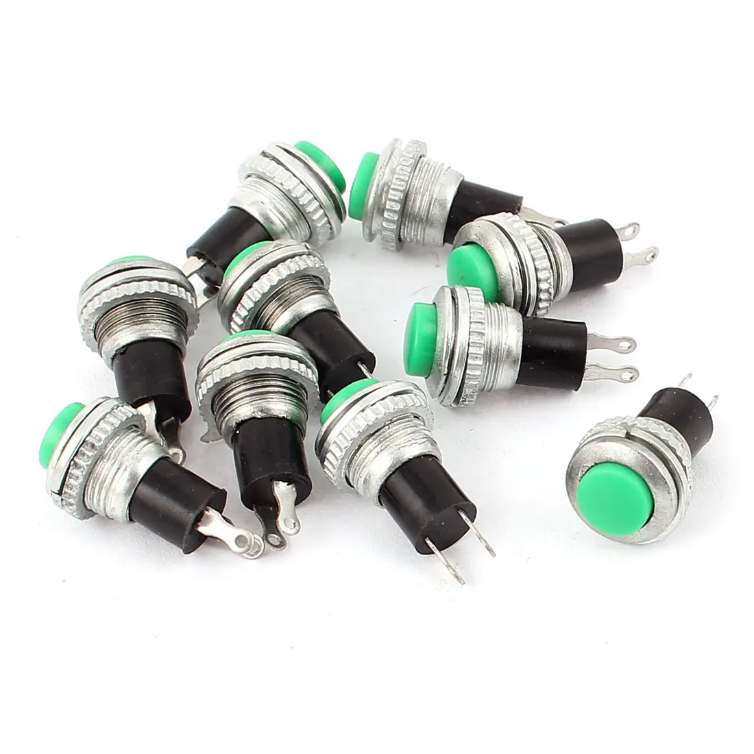

UXCELL 10 Pcs Ac 250V 3A Green Round Cap Momentary N/O On-Off Mini Push Button Switch