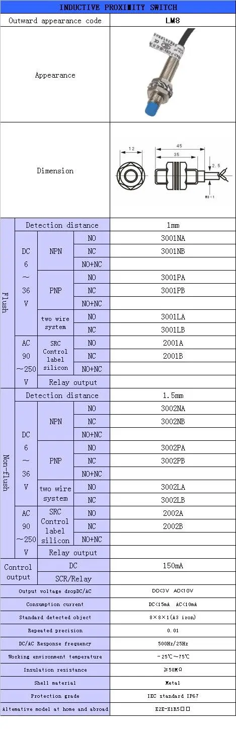 Индуктивный бесконтактный датчик LM8-3002 PA, 10 шт./партия, DC 3 провода, Датчик индуктивный датчик