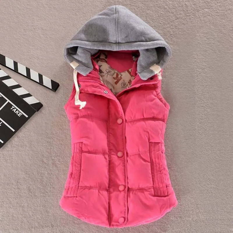 rose red 1 шт. жилет с капюшоном для женщин осень зима хлопок Мягкий Colete Feminino Veste Femme жилет 8 цветов Z509 - Цвет: rose red