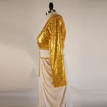 2016 New Fashion Gold Prom Dresses Long Sleeves Sequin Dress Abaya in Dubai Muslim Evening Dresses Moroccan Kaftan Dubai