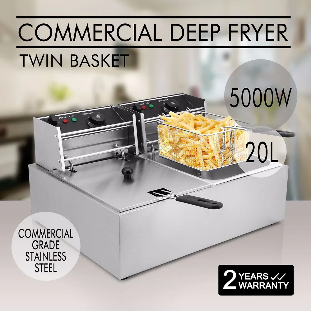 5000W 20L Electric Commercial Deep Fryer Twin Basket Steel Benchtopin Woodworking Machinery