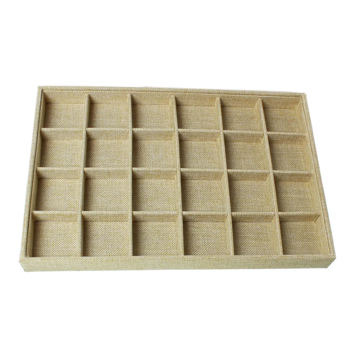 

Doreen Box Wood Linen Flocked 24 Compartment Jewelry Display Tray Insert Rectangle Flaxen Detachable 35x 24cm,1 PC 2017 new