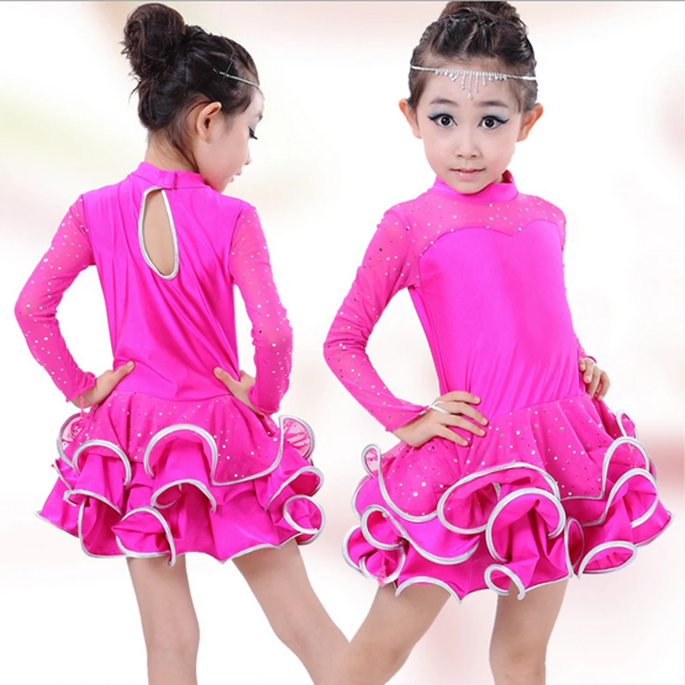 

High quality Fall and winter children's ballroom stage clothing girls Latin dance long-sleeved dress perfoming costumes